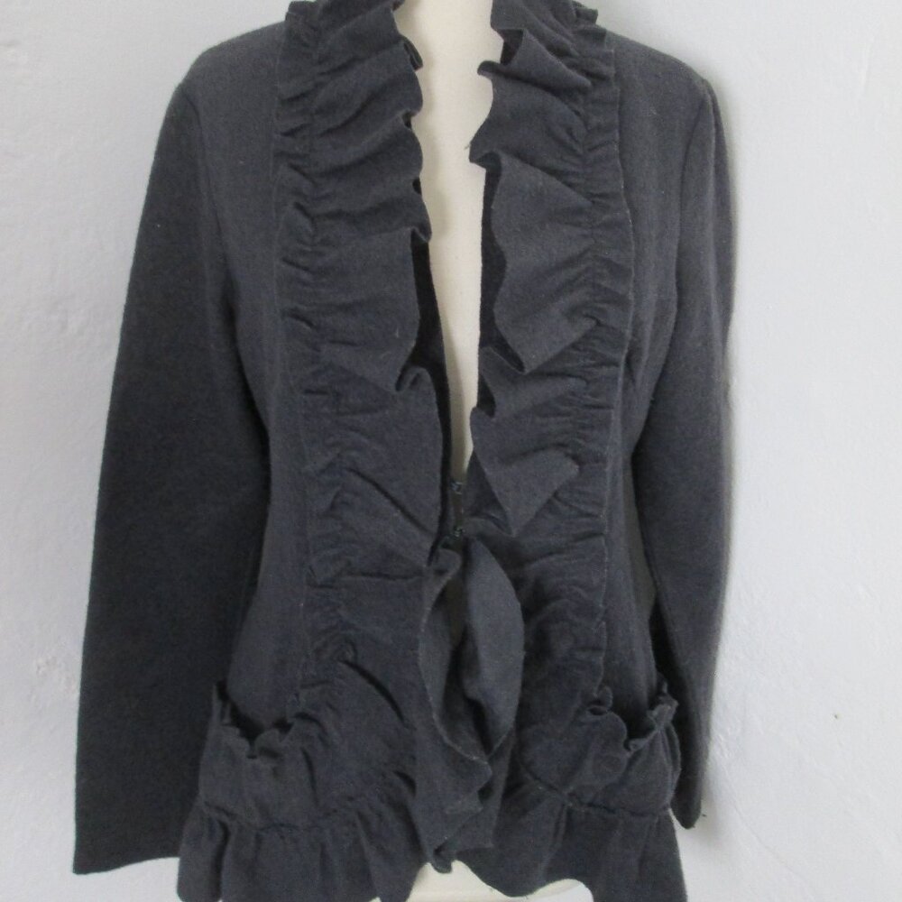 Anthropologie Ryu Vintage Y2K Ruffled Jacket Gray Wool Felt Women's Size L